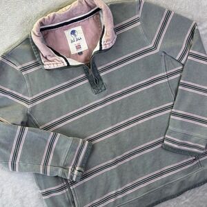 FatFace Women's Airlie Half Zip Pullover Size 12 Green Pink Stripe Cotton Preppy